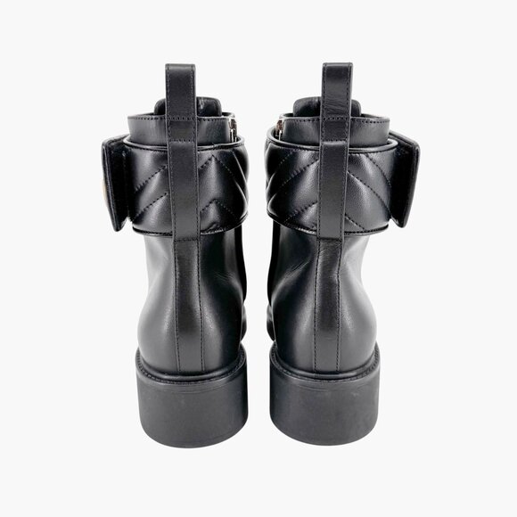 Gucci Marmont GG Combat Boot Size 37 US 7 Black Lace Up Quilted Ankle Biker Logo - Picture 7 of 14